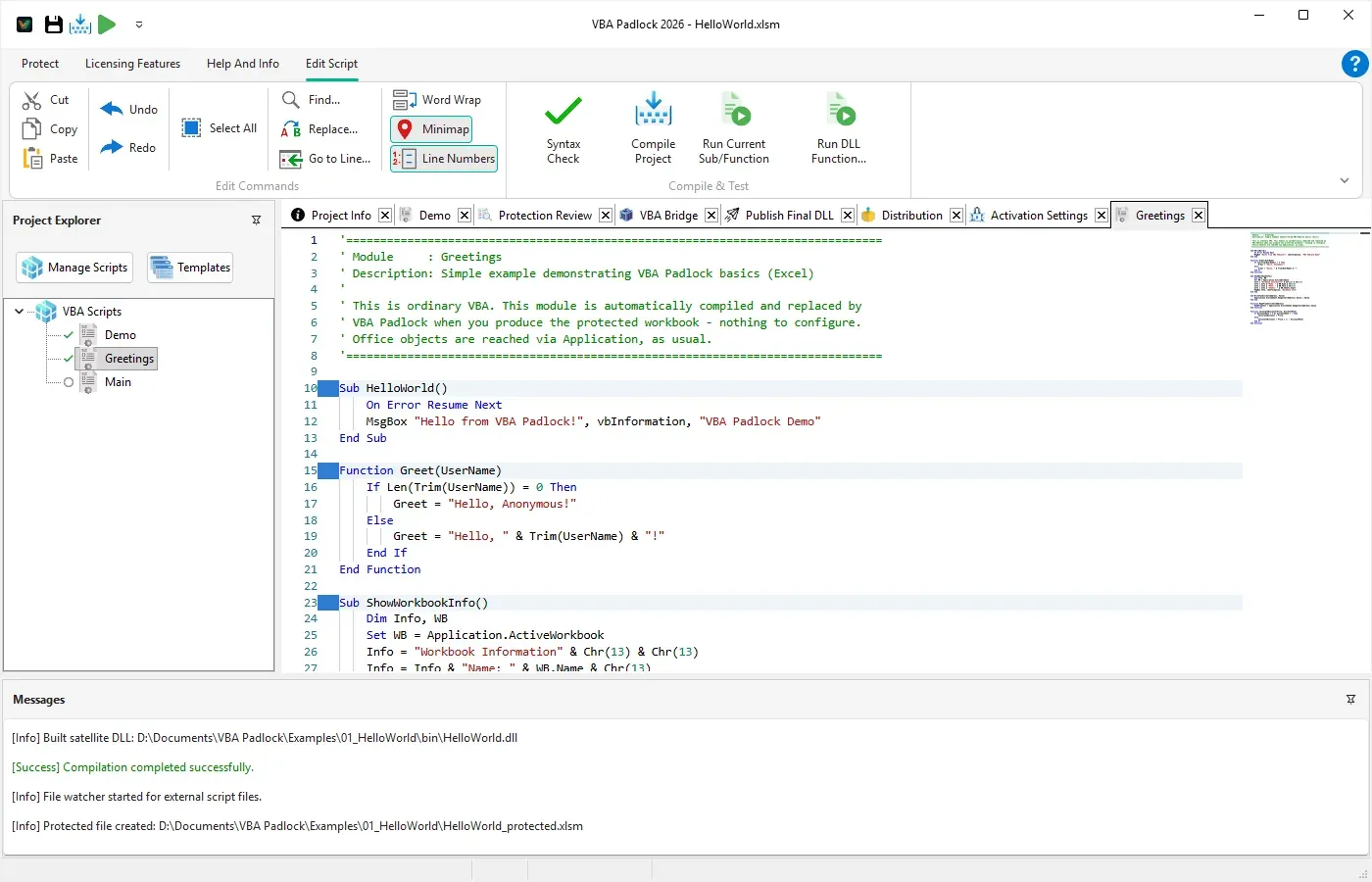 The VBA Padlock Studio code editor showing a VBA module before compilation