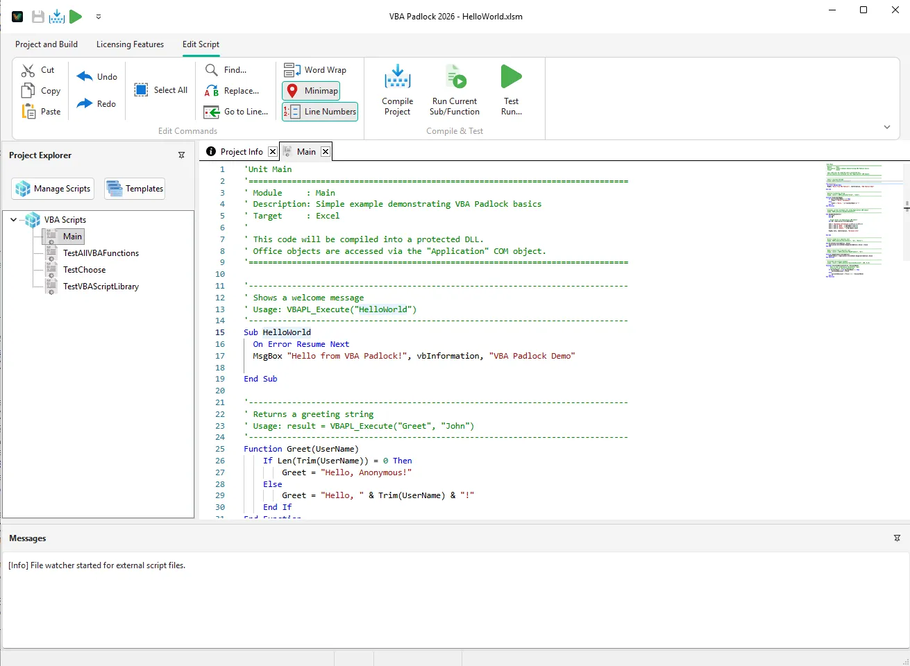 VBA Padlock code editor showing VBA source code with syntax highlighting