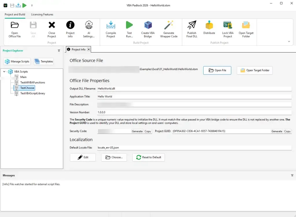 VBA Padlock Studio showing the project configuration interface