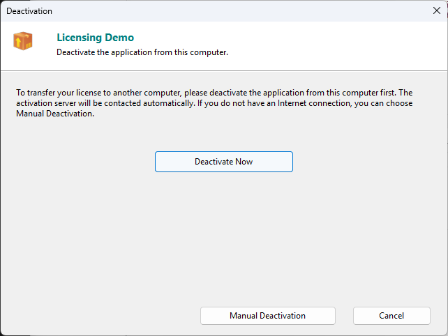 Online Deactivation Dialog