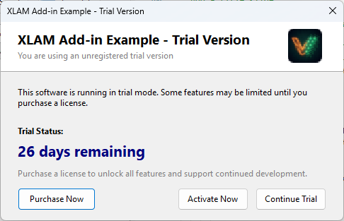 Trial mode nag screen showing remaining days before license expiration