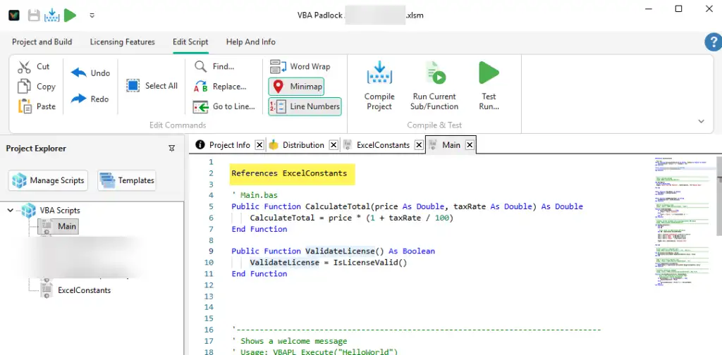 Using the References directive to import WordConstants