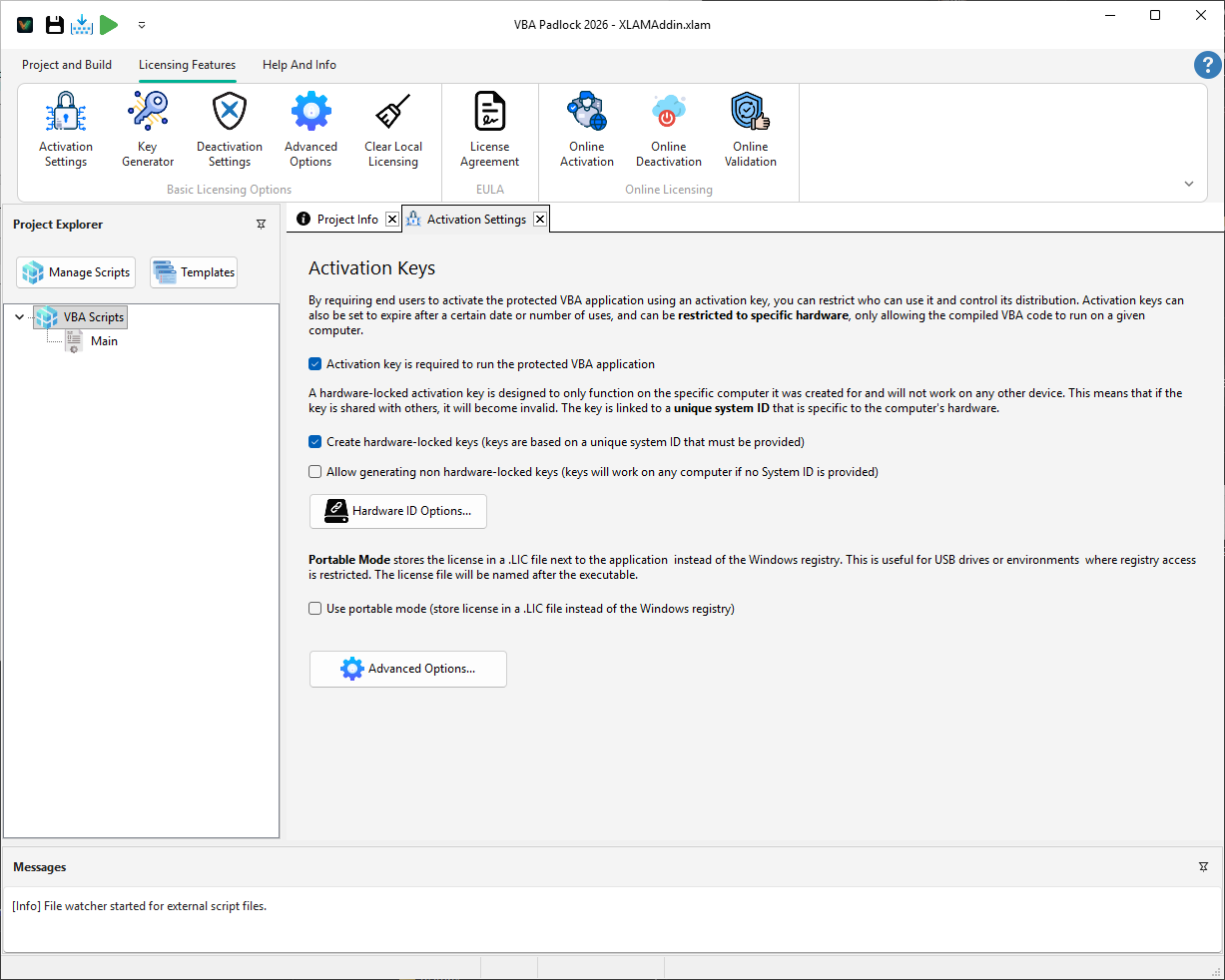 VBA Padlock Studio Activation Settings and licensing options