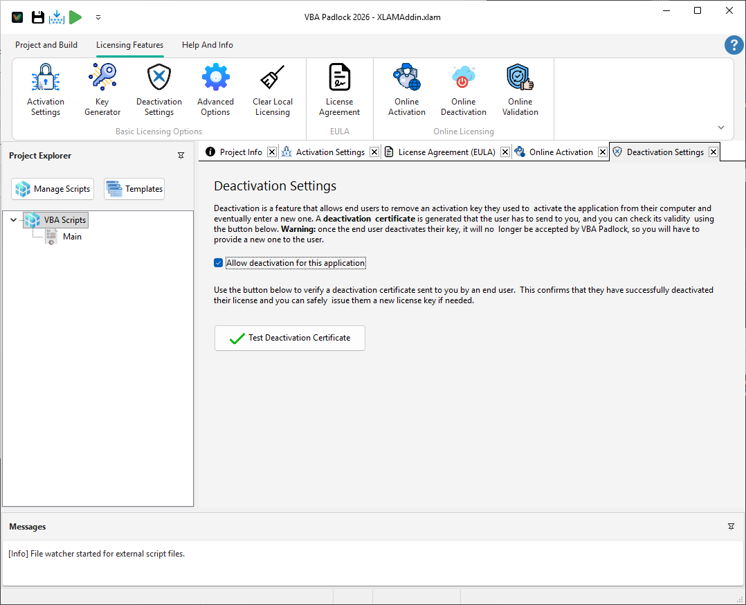 VBA Padlock Studio Deactivation Settings for license transfer