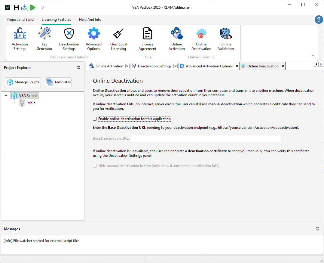 VBA Padlock Studio Online Deactivation settings for license release