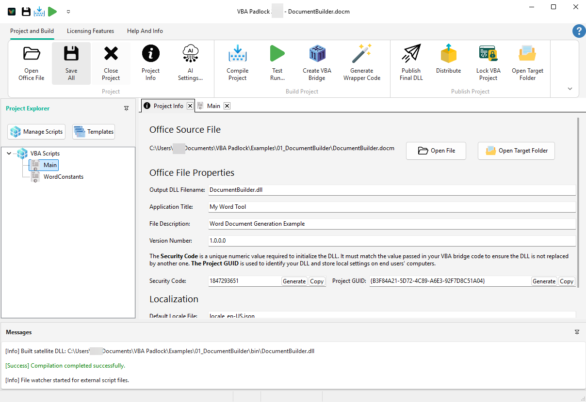 Project Information Settings