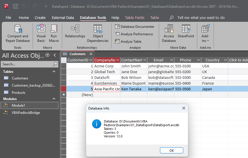 Microsoft Access database using compiled and protected VBA logic