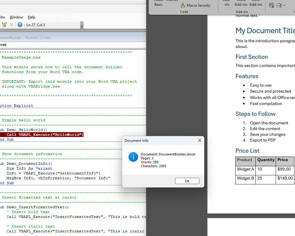Protected Word document automation running compiled VBA code
