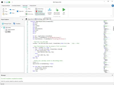 Successful compilation — green status in the Message Log