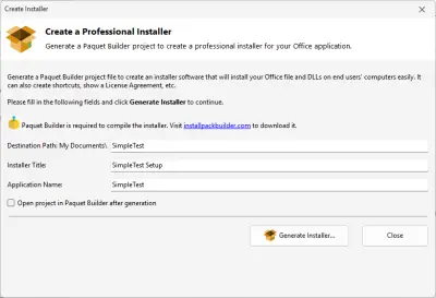 Create Installer — build a setup package for end users