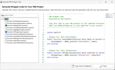 Wrapper Code Generator — generate VBA caller code automatically