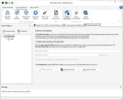 Online Activation settings — connect to your activation server