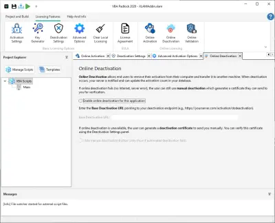 Online Deactivation settings