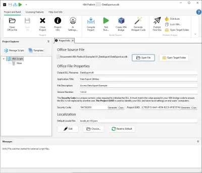 Project Info configured for an Access database