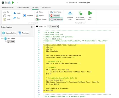 PowerPoint script in the Code Editor