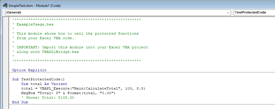 Office VBA caller code invoking VBAPL_Execute